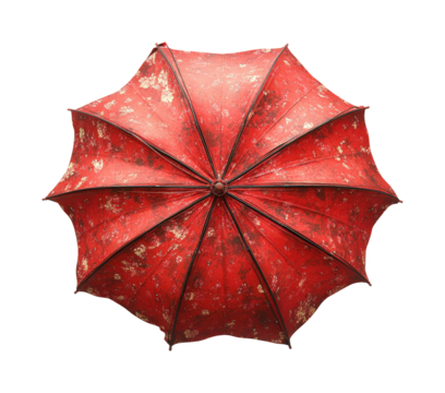 Protective action red umbrella display artistic environment top view. Isolated on transparent background, png.