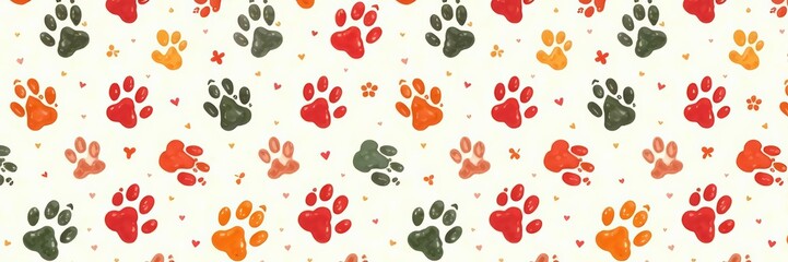 Vibrant doodle dog paw prints on repeat, fun and playful pet background, playful, vibrant, pet