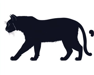 Obraz premium Black panther silhouette walking, white background, wildlife, nature