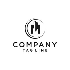 Modern Monogram Logo Design Featuring Letter M and Cityscape Building