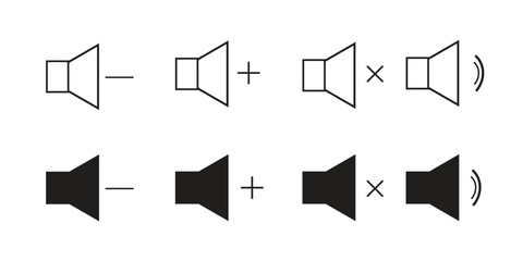 Various Audio Volume Icons, On and Off, in Vector Format. audio speaker line icon set vector on white background