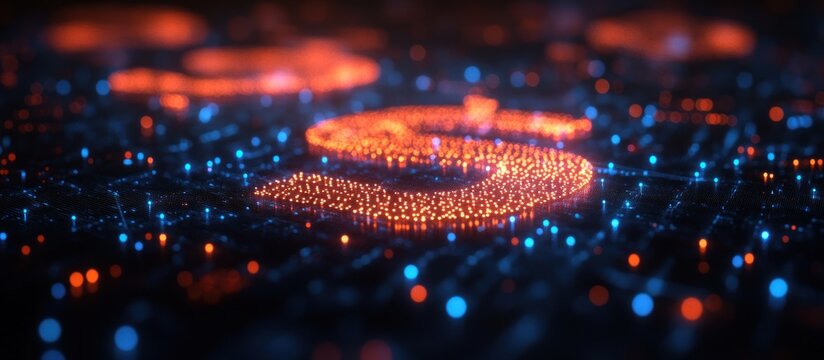 Abstract Digital S-shaped Data Stream in Neon Orange and Blue