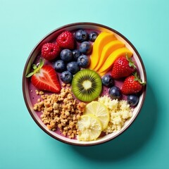 Colorful smoothie bowl with diverse toppings, healthy breakfast , nutrition, diet