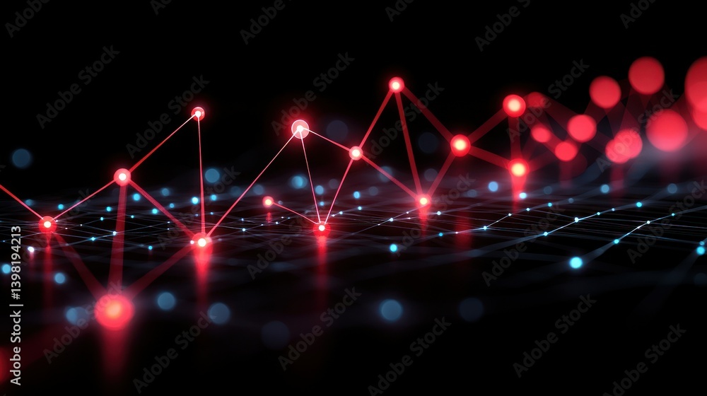 Aufkleber abstract network connection: red and blue nodes in a dark space
