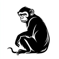 Fototapeta premium Black monkey sitting on a white background. Stock photo, for wildlife and animal designs