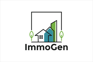 Modern Real Estate Logo Design Green Blue House Building