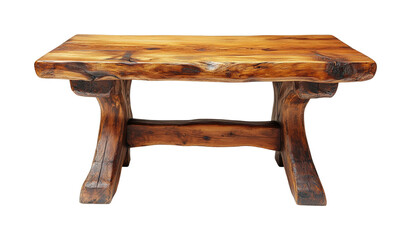 Rustic wooden bench home furniture front view isolated on transparent background, png