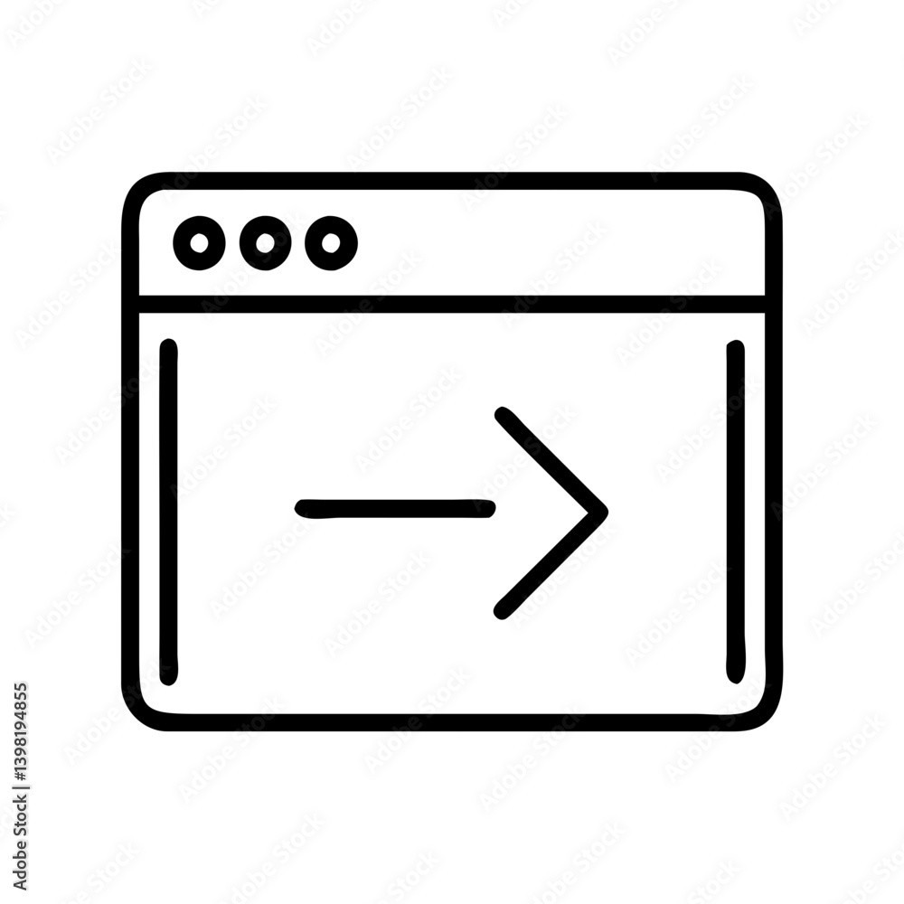 Poster browser window with arrow icon for web navigation and user interface design use case
