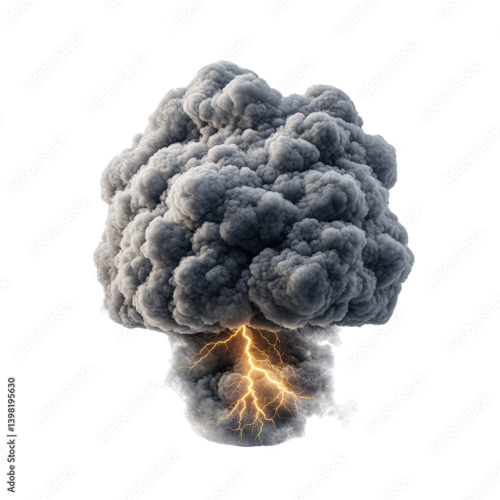 Poster enigmatic cloud of smoke intertwined with striking lightning creating a stunning atmosphere of natur