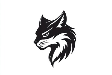 Black and white cat head profile, vector illustration, graphic design, logo