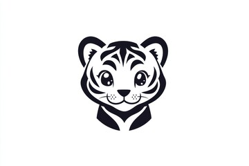 Cute tiger cub head, white background, logo design, print