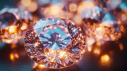 Fototapeta premium Sparkling diamonds, close-up view, reflecting light