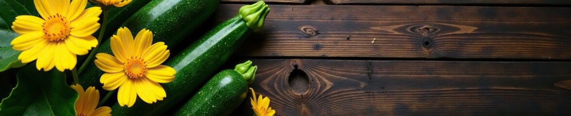 Zucchini flowers blooming beautifully against a rustic wooden backdrop,  nature,  background