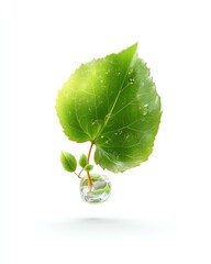 Fresh green leaf with dew on water droplet.