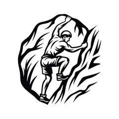 Monochrome Man Climbing Rocky Formation, Outdoors Adventure, Sporty Silhouette