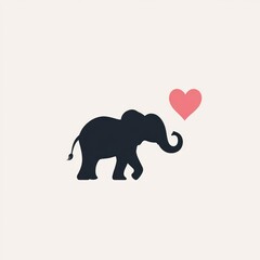 Fototapeta premium Elephant love, simple silhouette, Valentine's Day, design element