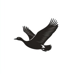 Obraz premium Black goose silhouette soaring, white background, flight, nature, logo design