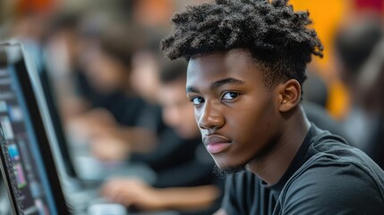 Focused young person at a computer