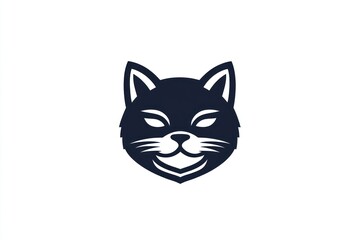 Fototapeta premium Dark cat head logo design, white background, minimalist style, vector graphic