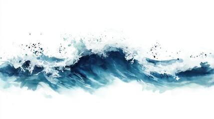 Watercolor ocean waves. Blue water background.