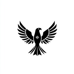 Obraz premium Majestic black falcon emblem, wings spread, white background, design element.