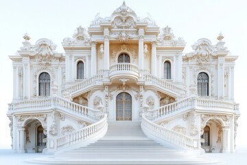 Fototapeta premium Grand White Palace Exterior with Ornate Facade and Majestic Staircase