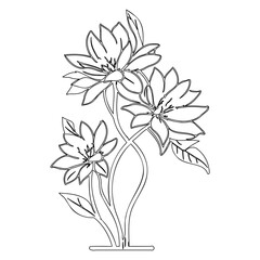 Minimalist floral line art: Three blossoms with intertwined stems elegance design
