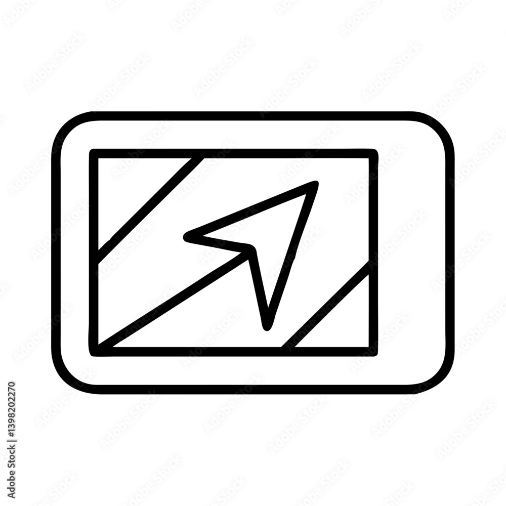 Poster navigation system gps device with arrow showing direction for travel and maps