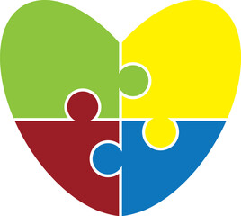 colorful puzzle heart shape, symbol for Autism Awareness.
