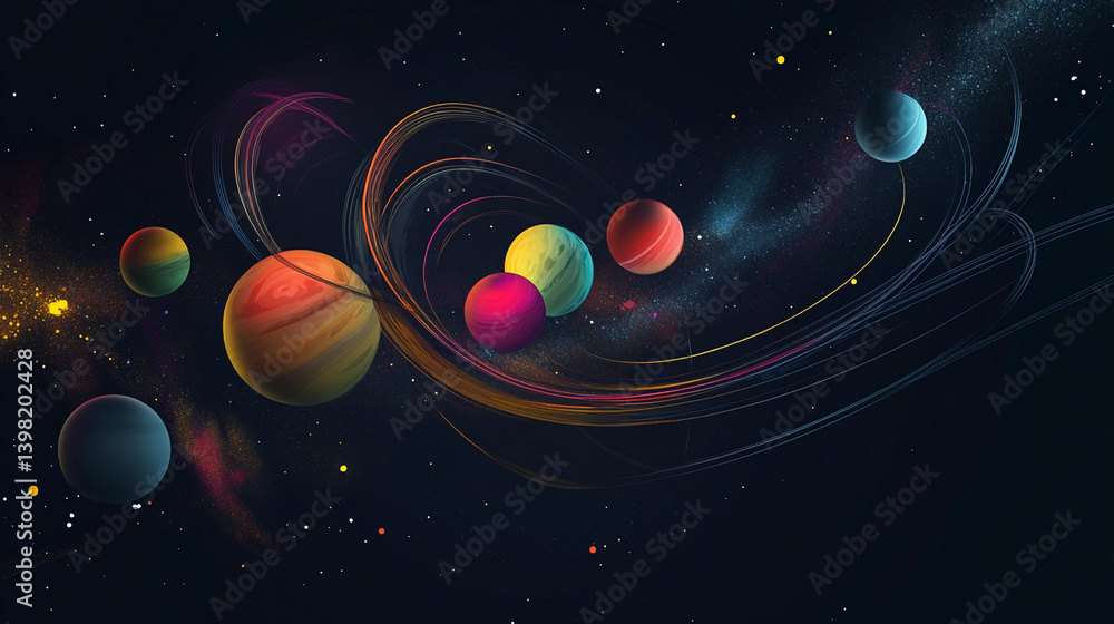 Aufkleber Artistic rendering of the solar system with vibrant planets Generative AI