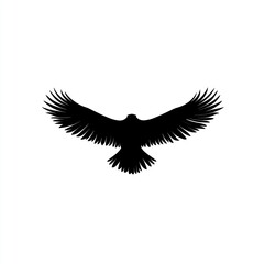 Fototapeta premium Majestic eagle silhouette soaring, wings spread wide, against white background, for logo design.