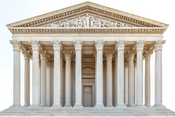 Fototapeta premium Majestic Ancient Greek Temple Facade with Corinthian Columns and Statues Architectural Detail