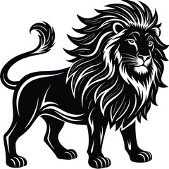 Bold Lion Striking Black and White Feline with Intricate Mane Detail