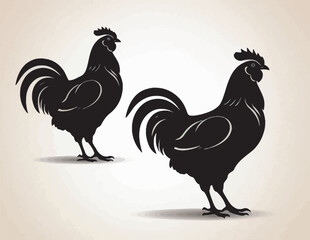 two black roosters vector silhouettes