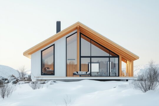 Modern A Frame Cabin in Snowy Landscape Winter House Design
