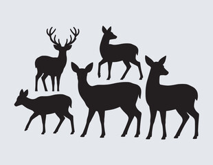 Deer Silhouette Vector Set – Wildlife Animal Illustrations for Nature, Hunting & Craft Designs