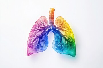 A colorful illustration of human lungs with the trachea on a white background in a studio shot