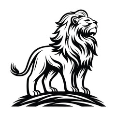 Lion Standing Proudly Black & White Silhouette, King of Beasts Wild Feline Feline Art