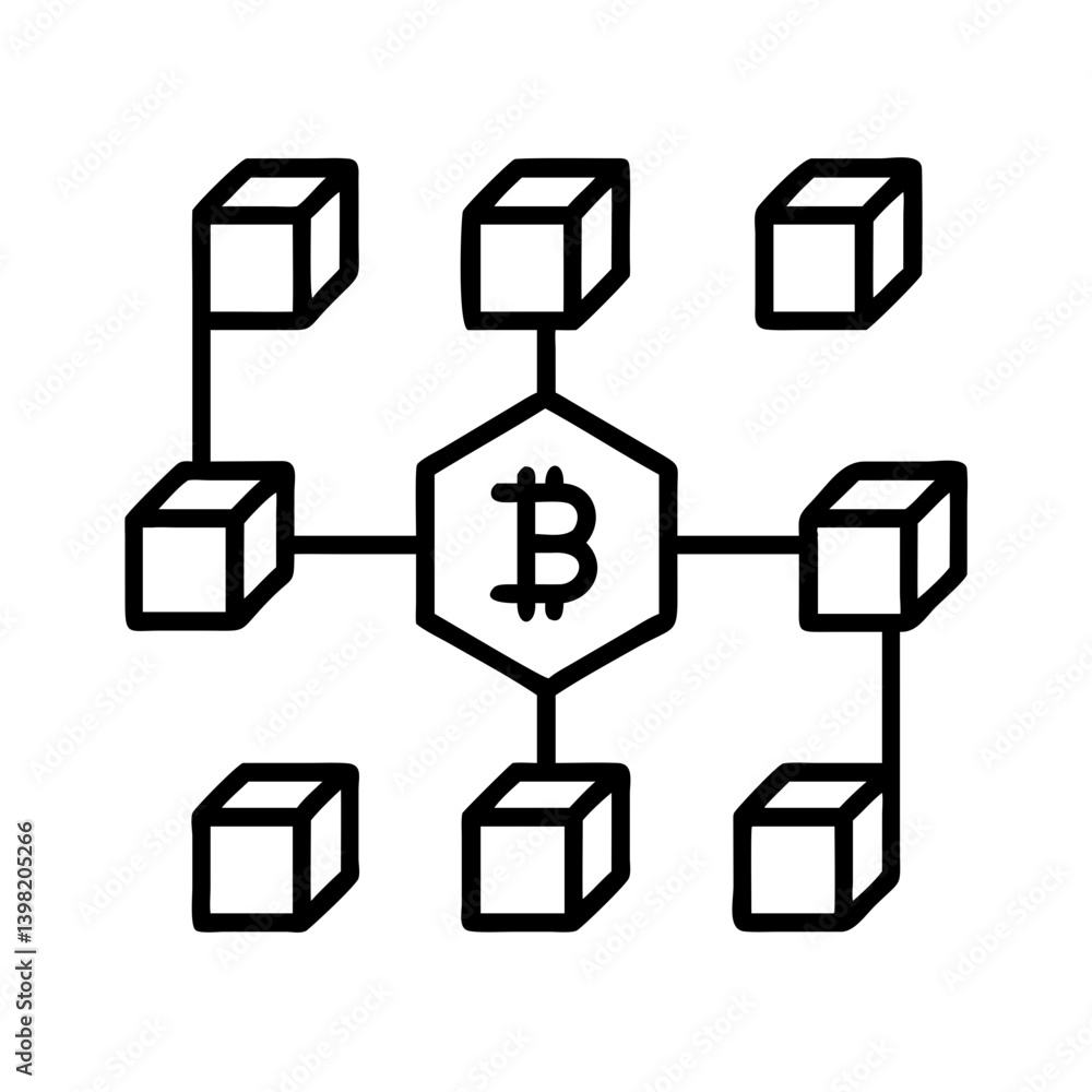 Aufkleber bitcoin blockchain network technology concept for cryptocurrency and finance tech