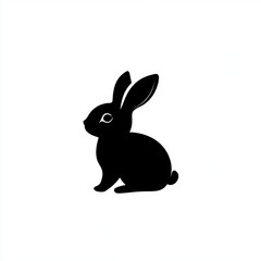 Obraz premium Black rabbit sits on white background. Ideal for graphics, logos, or web design use