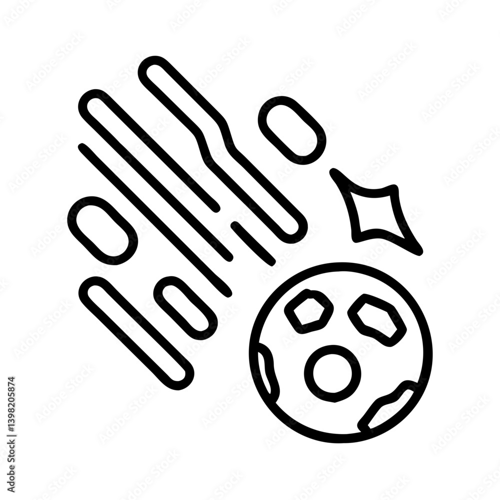 Poster outline vector of a falling comet or meteor impact on a planet illustration