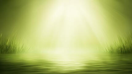 Obraz premium Vibrant green grass meets tranquil water, a serene nature wallpaper background lush