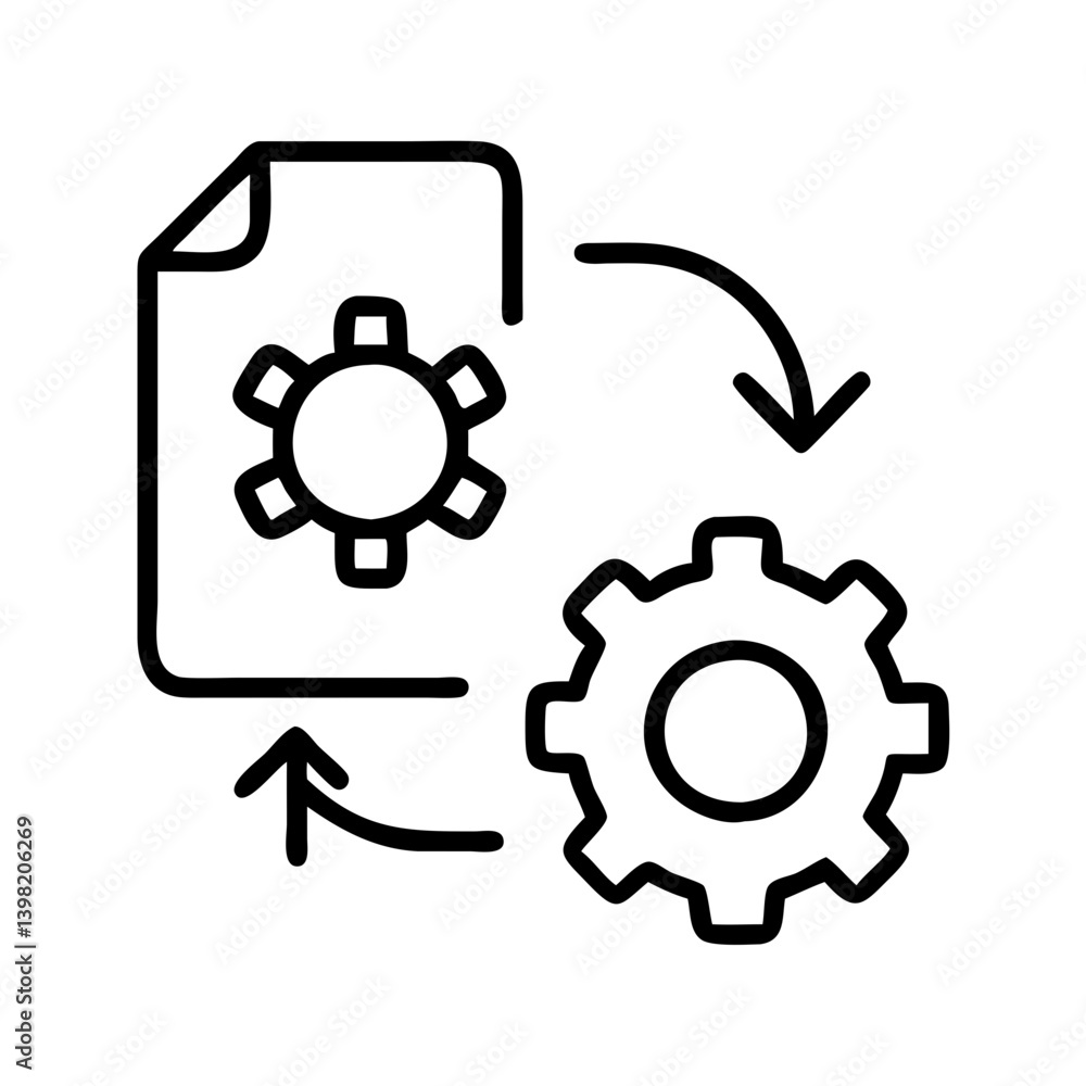 Poster automation process workflow configuration settings gear document icon vector graphic