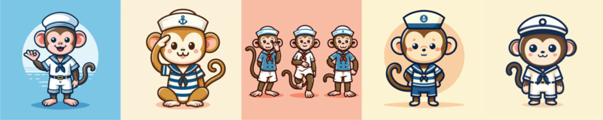 collection of cute monkey vectors in sailor costumes