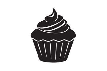 Cupcake with cream icon silhouette on whit background.