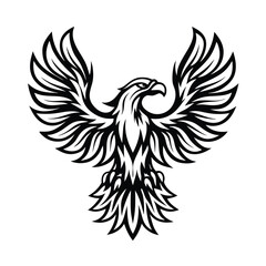 Black and White Eagle Mascot with Open Wings Bird of Prey Illustration, Logo Design