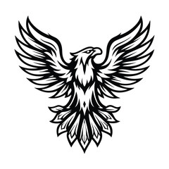 Majestic Black Eagle Silhouette With Open Wings Isolated on White Background Design