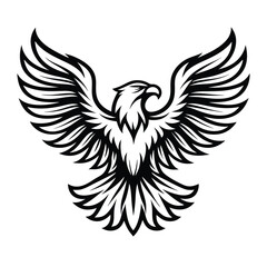Striking Eagle Silhouette with Spread Wings, Bold Black and White Design, Bird Icon