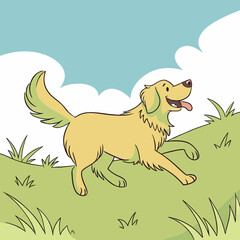 Cheerful Golden Retriever Dog Running Vector