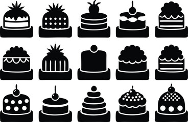 Assorted birthday cake silhouettes vector artwork illustration set